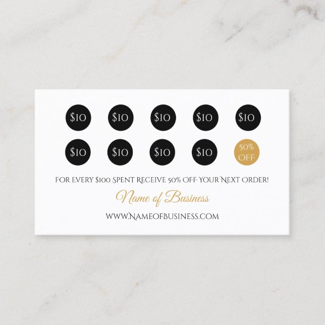 Cartão De Fidelidade Simples Lealdade Recompensa Preto Elegante e Doura (Frente)