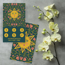 Cartão De Fidelidade Sol & Vinhas Floridas Elegante Ilustrado Boho 5