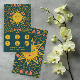 Cartão De Fidelidade Sol & Vinhas Floridas Elegante Ilustrado Boho 5