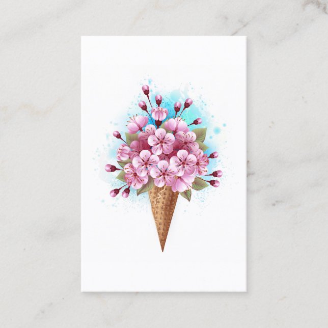 Cartão De Fidelidade Sorvete Waffle Rosa Sakura Cone (Frente)