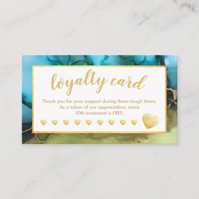 Cartão De Fidelidade Teal Gold Foil Hearts Salon Loyalty Card (Frente)