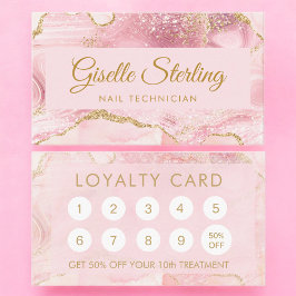 Cartão De Fidelidade Técnico de Unhas Blush Rosa Ágata Mármore