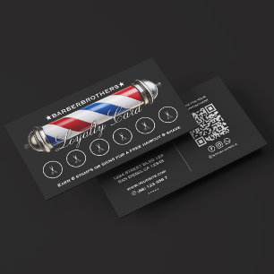 Cartão De Fidelidade Tesoura Barber Pole Clássica Preta 6 Recompensas