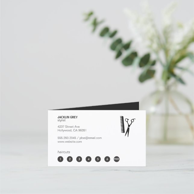 Cartão De Fidelidade Tesoura de salão e Comb (cartão perfurado 7) (Frente)