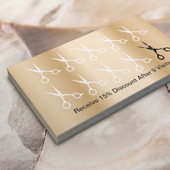 Cartão De Fidelidade Tesoura Hair Stylist Lança Dourada Moderna (Criador carregado)