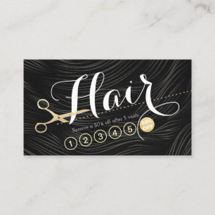 Cartão De Fidelidade Tesoura Preta e Dourada Cabelo Salão Lealdade