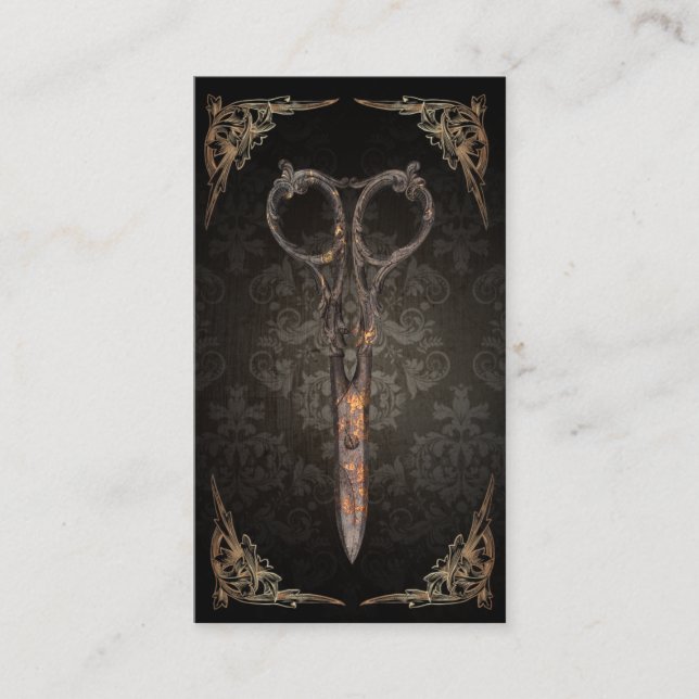 Cartão De Fidelidade Tesoura Steampunk Vintage Damask Hair Stylist (Frente)