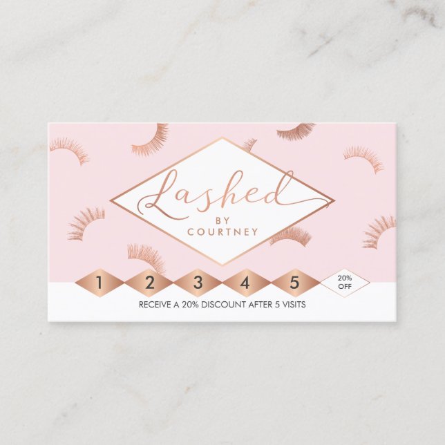 Cartão De Fidelidade Texto com Lash Lashes Padrão, Lealdade Dourada ros (Frente)