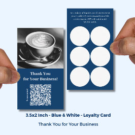 Cartão De Fidelidade Thank You with QR Code - Blue Café