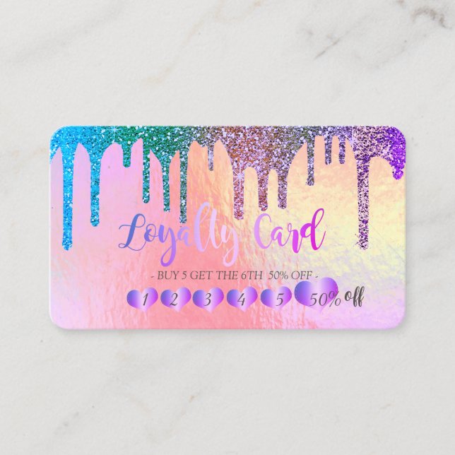 Cartão De Fidelidade Trendy Hearts Rainbow Glitter Drives Holographic (Frente)
