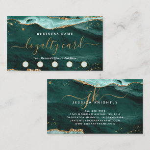 Cartão De Fidelidade Turquoise Agate Dourado Glitter Script 5 Punch