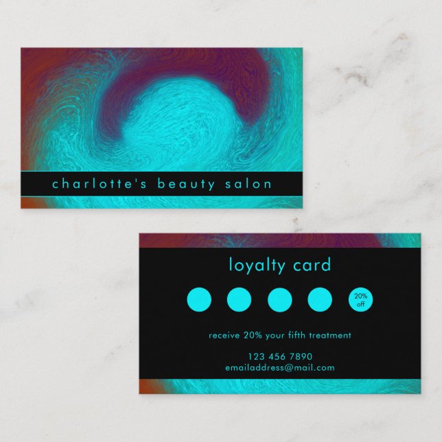 Cartão De Fidelidade Turquoise Unique Modern Cool Hair Nail Salon (Frente/Verso)
