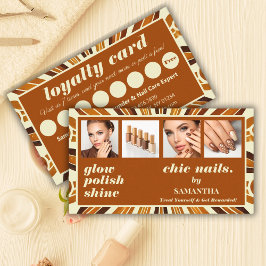 Cartão De Fidelidade Unhas de Colagem de Fotos Rústicas Chic por Salão