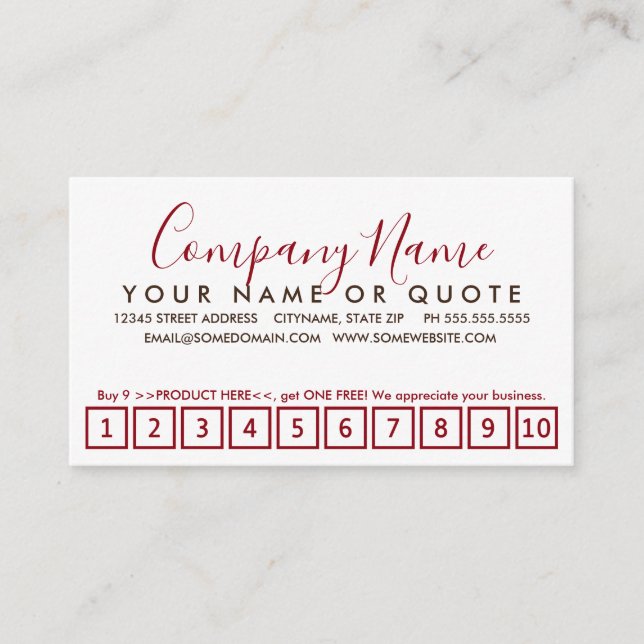 cartão de fidelidade vermelho e chocolate (Frente)