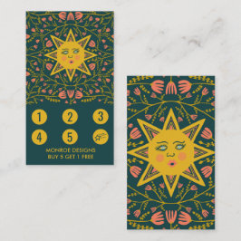 Cartão De Fidelidade Vinhas Sun e Flores Elegantes Boho 5 Ilustrado