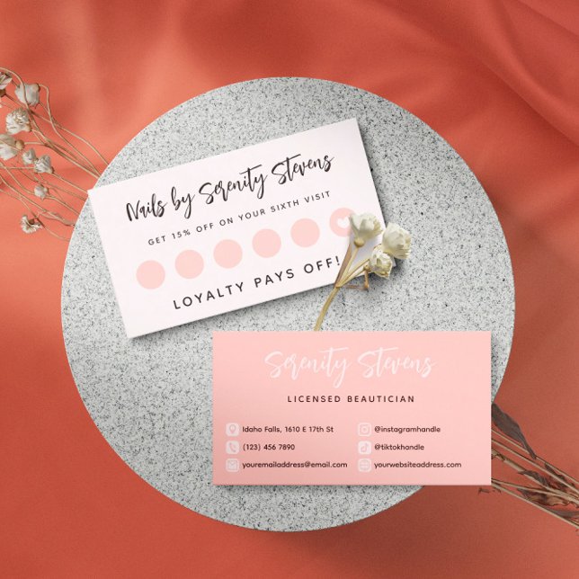 Cartão De Fidelidade Visitas a Beleza Rosa Rosa-Esbranquiçada 6 de Scri (Criador carregado)