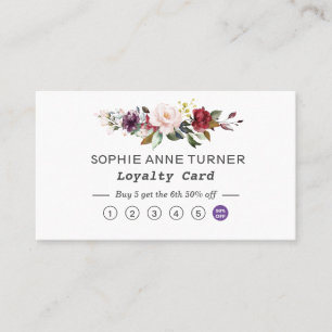 Cartão De Fidelidade Watercolor Burgundy Flowers Professional