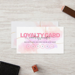 Cartão De Fidelidade Watercolor Rosa Dourada Unhas Beleza Salão