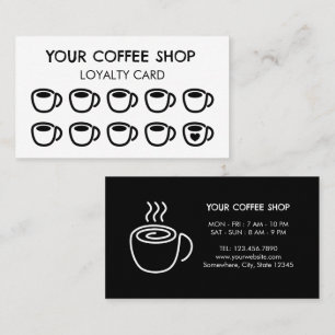 Cartão De Fidelidade Xícaras de Café Preto Loja de Café Moderna Cliente