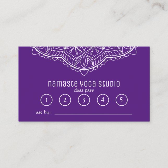 Cartão De Fidelidade Yoga Meditation Pass Purple Handrawn Mandala (Frente)