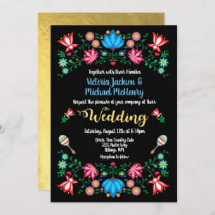 Cartão de Fiesta de Casamento Mexicano Gold Foil F