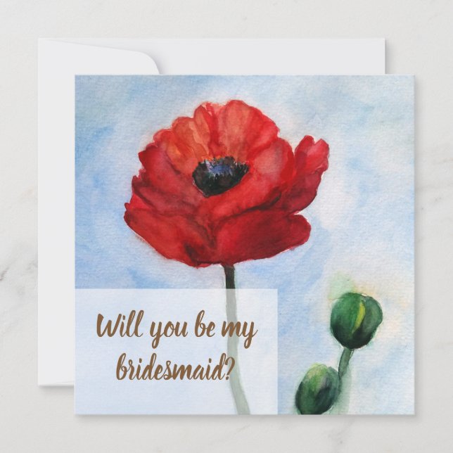 Cartão de flor com Aquarela vermelho (Frente)
