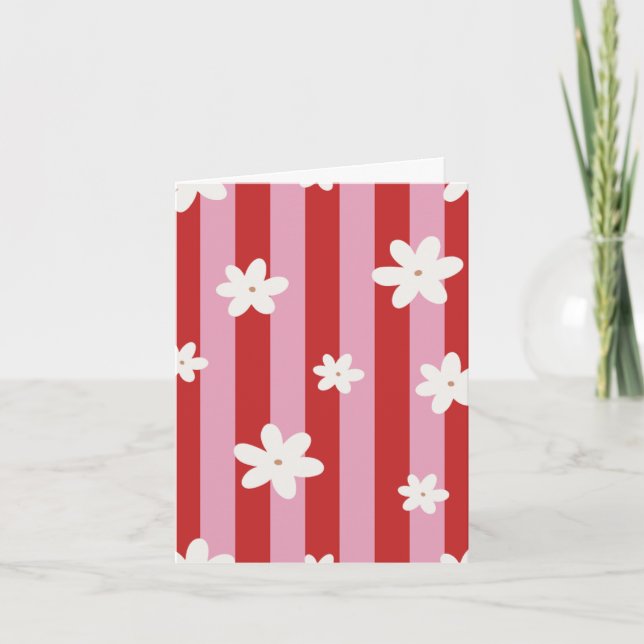 Cartão de flor de listra vermelha e rosa (Frente)