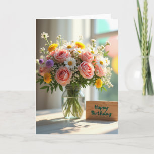 Cartão de Flor de Margarida Listrada e Rosa
