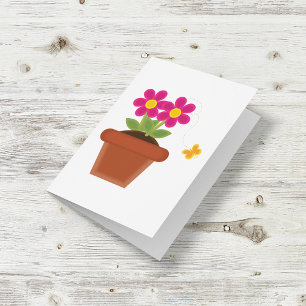 Cartão de Flor em Vaso e Borboleta