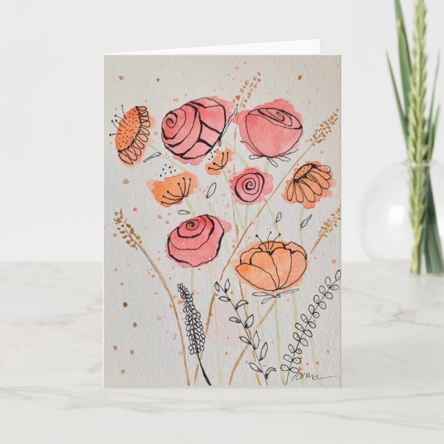Cartão de Floral Fresca em Aquarela (Frente)