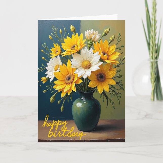 Cartão de Flores de Aniversário Alegre (Frente)