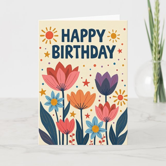 Cartão de Flores de Aniversário Artísticas (Frente)