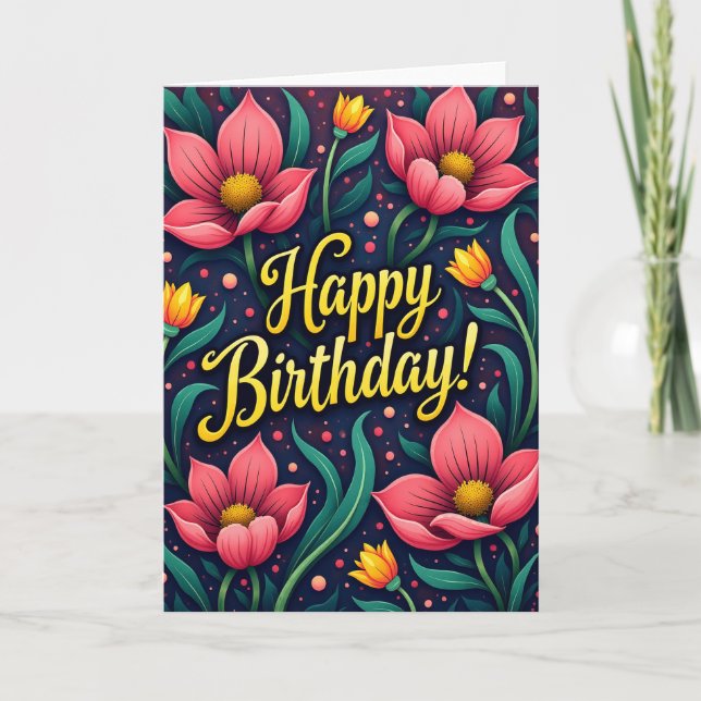Cartão de Flores de Aniversário Artístico (Frente)