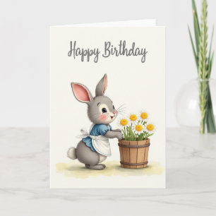 Cartão de Flores de Aniversário do Coelho