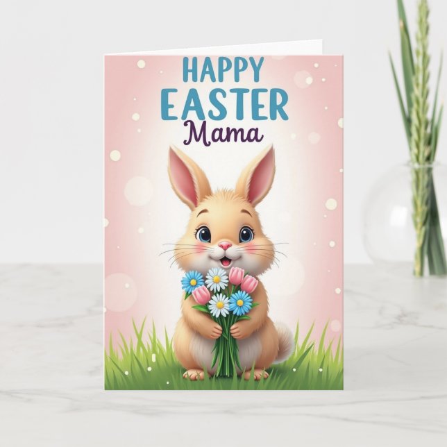 Cartão de Flores de Coelho para Mamãe (Frente)