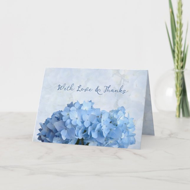 Cartão de Flores de Hortênsia Azul Amor e Agradeci (Frente)