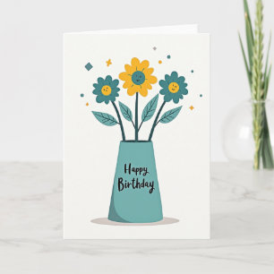 Cartão de Flores de Sorriso de Aniversário Alegre