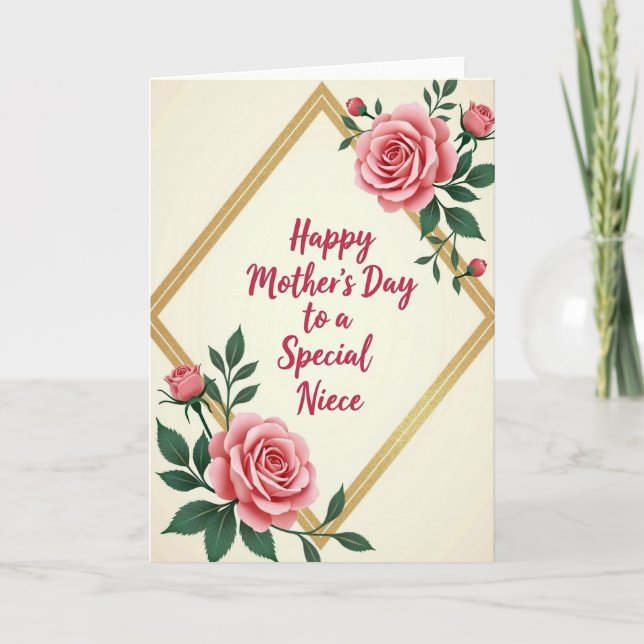 Cartão de Flores do Dia das Mães Dourado (Frente)