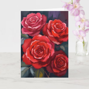 Cartão de Flores Pintadas aquarela de Rosas Vermel