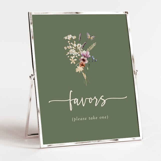 Cartão de Flores Silvestres Boho Verdes e Poster d (Sage Green Boho Wildflowers Gifts Poster with Butterfly by Painted Paperie
)