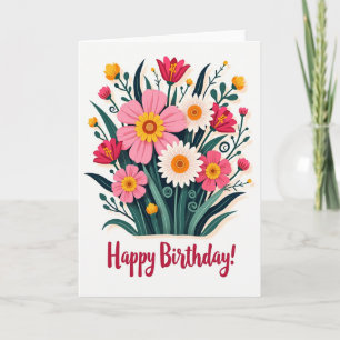 Cartão de Flores Vibrantes de Aniversário Alegre