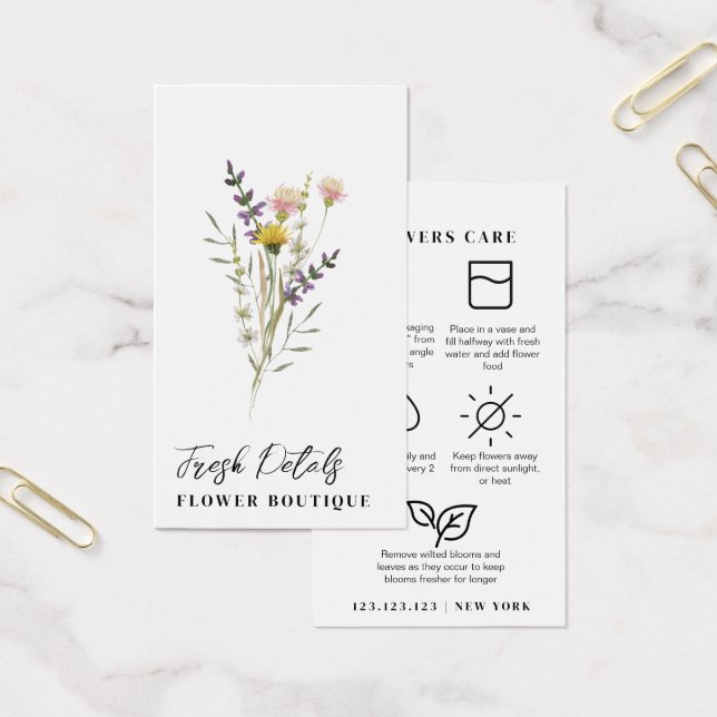 Cartão de Florista de Cuidados com Flores Minimali (Escritótio)