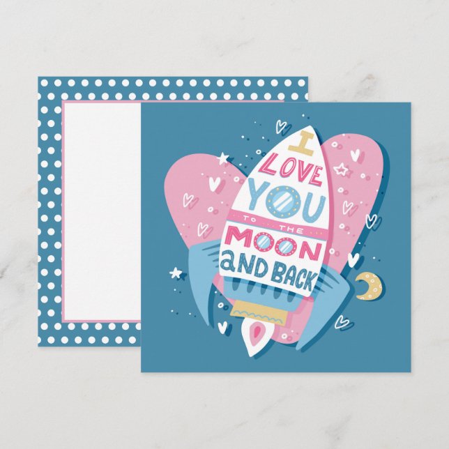 Cartão de Foguete para a Lua de Amor (Frente/Verso)