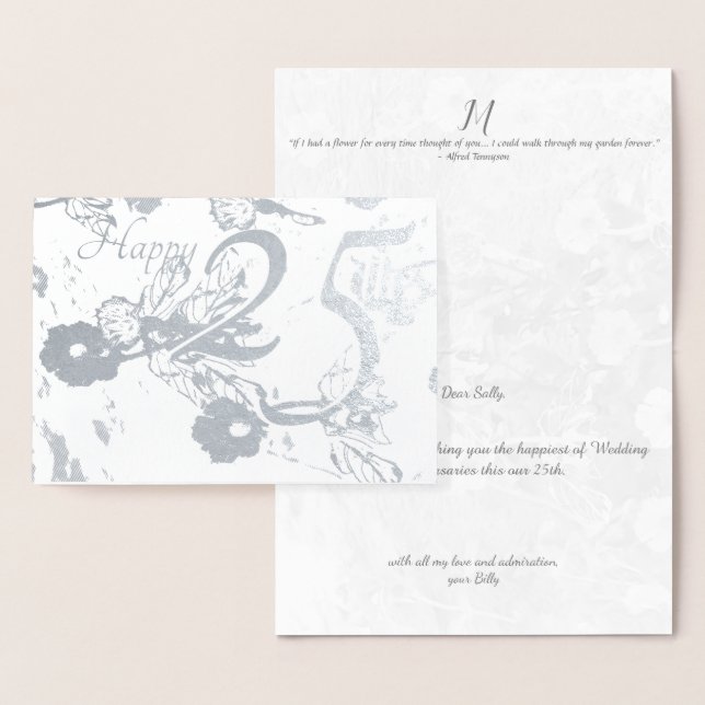 Cartão de Foil de Aniversário Feliz 25 Silver (Exibição)