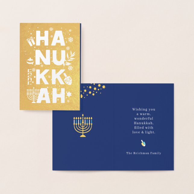 Cartão de Foil Real Feliz Hanukkah (Exibição)
