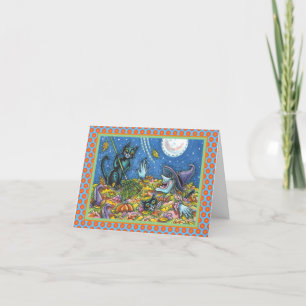 CARTÃO DE FOLHAS DE CASCA DE GATOS BRANCOS E DE G