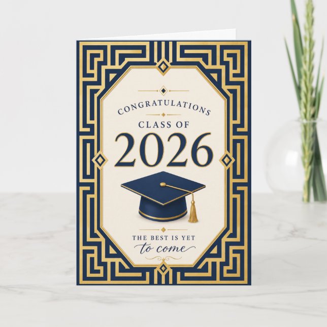 Cartão de Formatura Azul Marinho e Dourado 2026 (Frente)