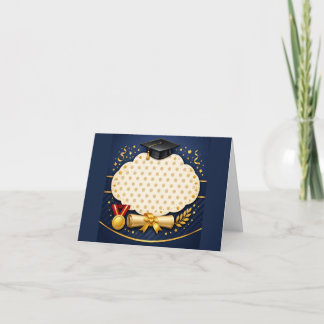 Cartão de Formatura Azul Marinho e Dourado Elegant