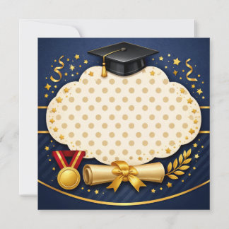 Cartão de Formatura Azul Marinho e Dourado Elegant