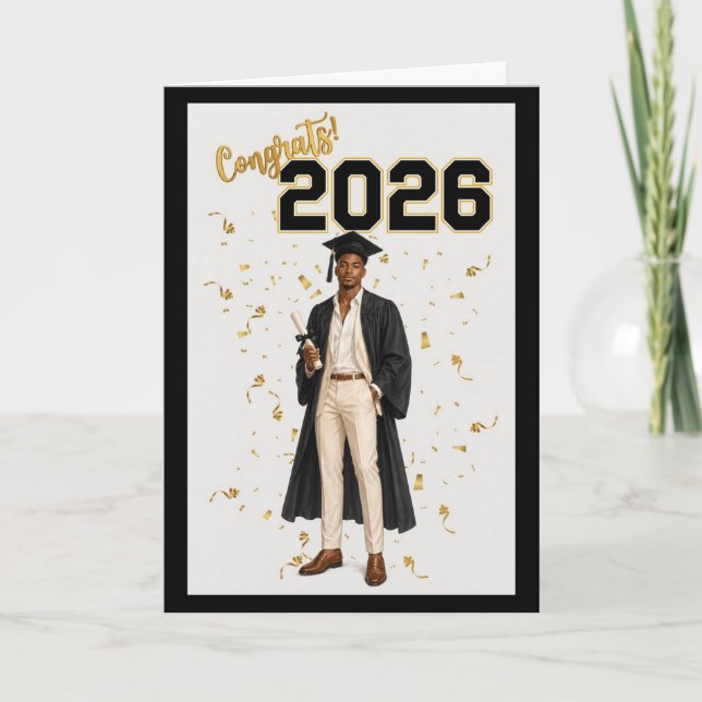 Cartão de Formatura de 2026 para Ele - Afro-Americ (Frente)